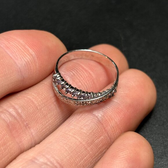 VTG Solid Sterling Silver 925 Cubic Zirconia Overlapping 3.25mm Band Ring Size 7 - Picture 6 of 11